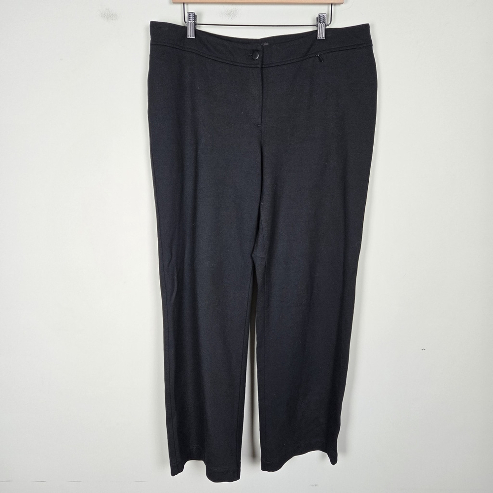 Eileen Fisher Womens Jersey Knit Straight Leg Pants Size L Black Stretch Ponte - Picture 1 of 9